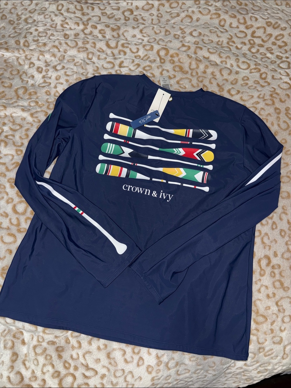 crown & ivy Navy Long Sleeve Tee with Multicolor Oar Graphic